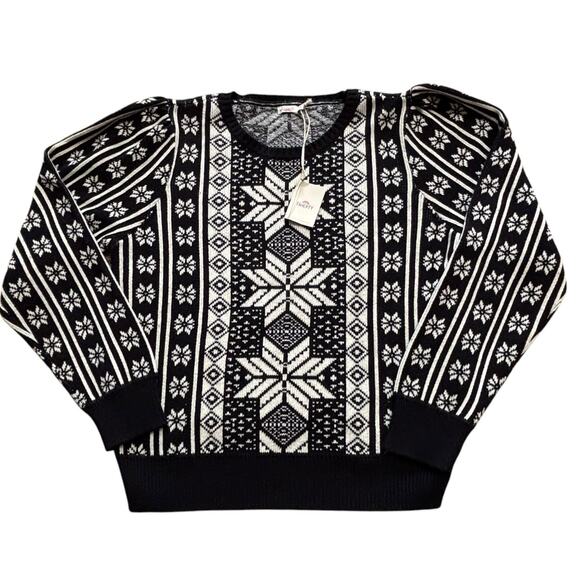 Faherty Cotton/Cashmere Black & White Snowflake Knit Blanche Women's XL NEW - Picture 3 of 7